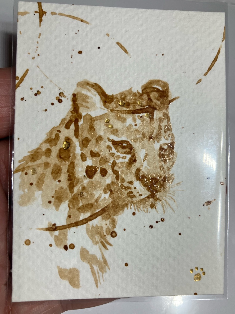 Aceo original cheetah cat painting Java atc animal lover gift or treat yourself